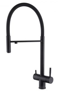 Смеситель для кухни ABBER Wasser Kreis AF81141B с подключением фильтра и выдвижной лейкой чёрный матовый